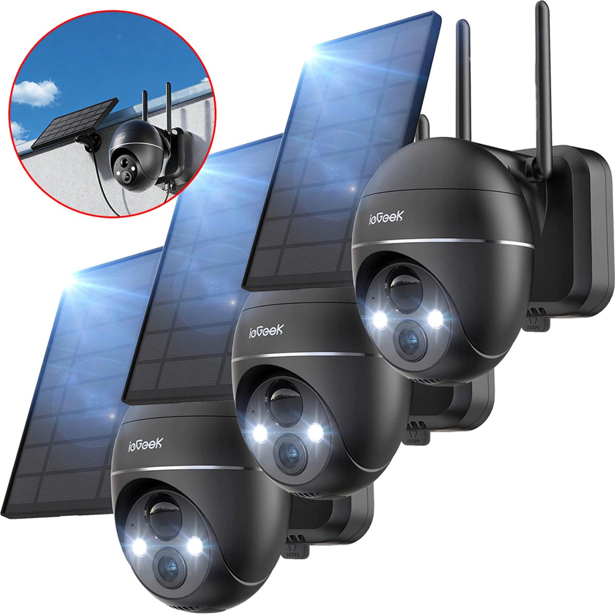 ieGeek ZS-GX1S Beveiligingscamera Buiten 2K 3MP - PTZ Bewakingscamera Buiten Draadloos - CCTV IP Security Camera Outdoor met - met Zonnepaneel - 355°/90° Draaien - Humanoïde Bewegingsdetectie Tracking - 3 stuks