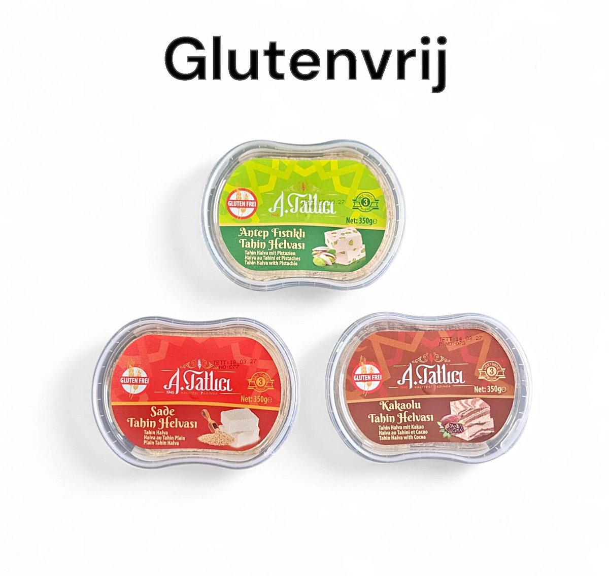Abdurrahman Tatlici Mix Tahini Halva ( pistache, cacao, tahini ) 3x350g – Glutenvrij & Zonder Toevoegingen - Mix Tahin Helva – Glutensiz & Katkısız – Gluten-Free & Additive-Free