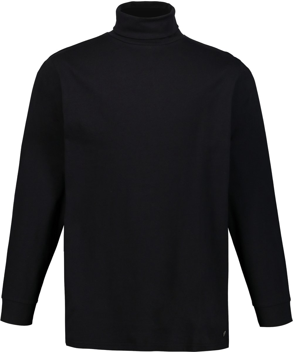 JP 1880 - Heren - Colshirt basic jersey lange mouwen - Zwart - Maat XL