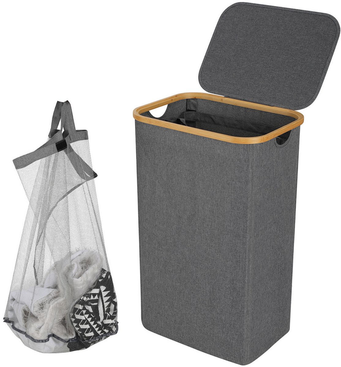 Wasmand,100L Grijs ,Stoffen Wasmand met Deksel ,Sterk materiaal