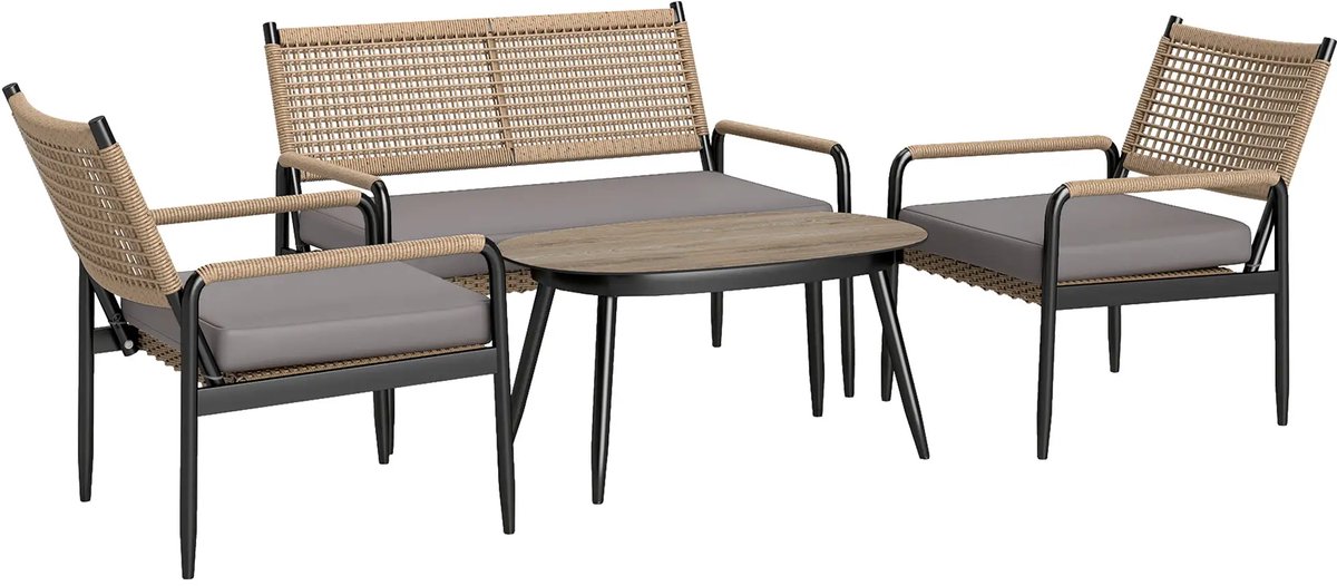 Balkonset 4 personen - Tuinset - Bistroset - Donkergrijs + Geel - Weerbestendig - 4 delig - 4 stoelen - 4 personen - Gecoat staal - Onderhoudsvrij staal