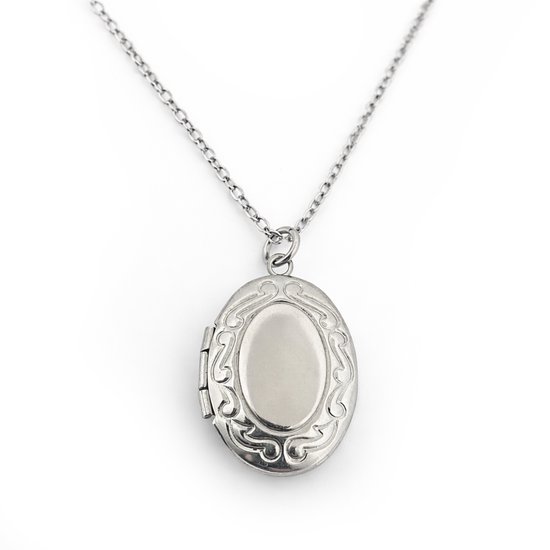 Stalen dames ketting collier - ovaal - medaillon hanger - locket - voor kleine foto