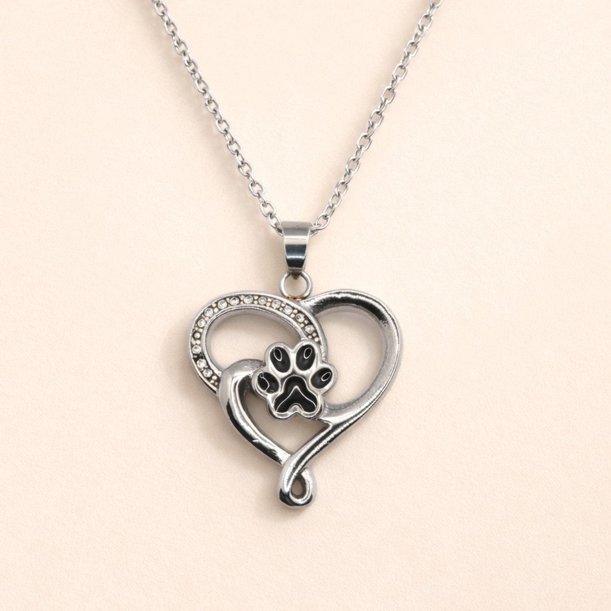 Assieraad - Ashanger met ketting en vulsetje - Mini urn - Hartje met dierenpootje - Zilverkleurig