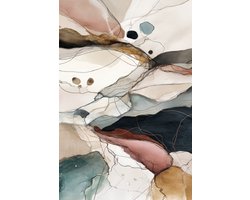 K&C Art (Canvas schilderij) 40x60cm | Abstracte vormen en lijnen - groen - beige - rood - bruin - wit - zwart - modern - kunst | Woonkamer - slaapkamer - hal - kantoor | Foto schilderij print op canvas - wanddecoratie - muurdecoratie - wall art