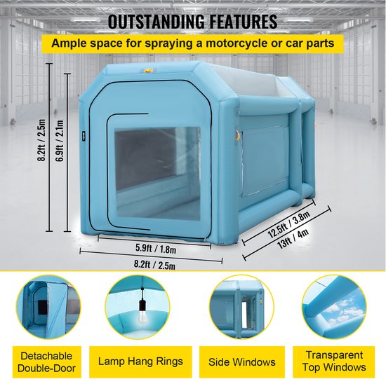 VEVOR Tunneltenten Opblaasbare Spuitcabine 4x2,5x2,5 M Werktent 210d Oxford-Stof en Pvc Lakcabine met Opblaasventilator en Ventilatieventilator voor Het Schilderen van Auto-Onderdelen, Kamperen van Merkloos — afbeelding 5