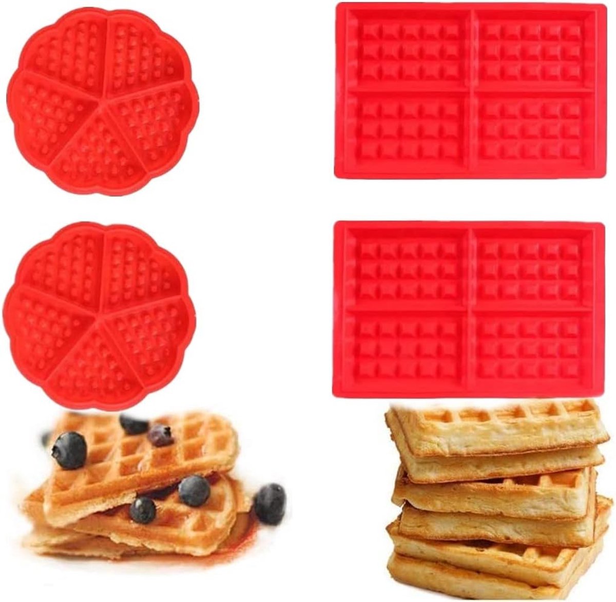 Famanu – Set van 4 siliconen bakvormen voor wafels chocolade snoep en ijs