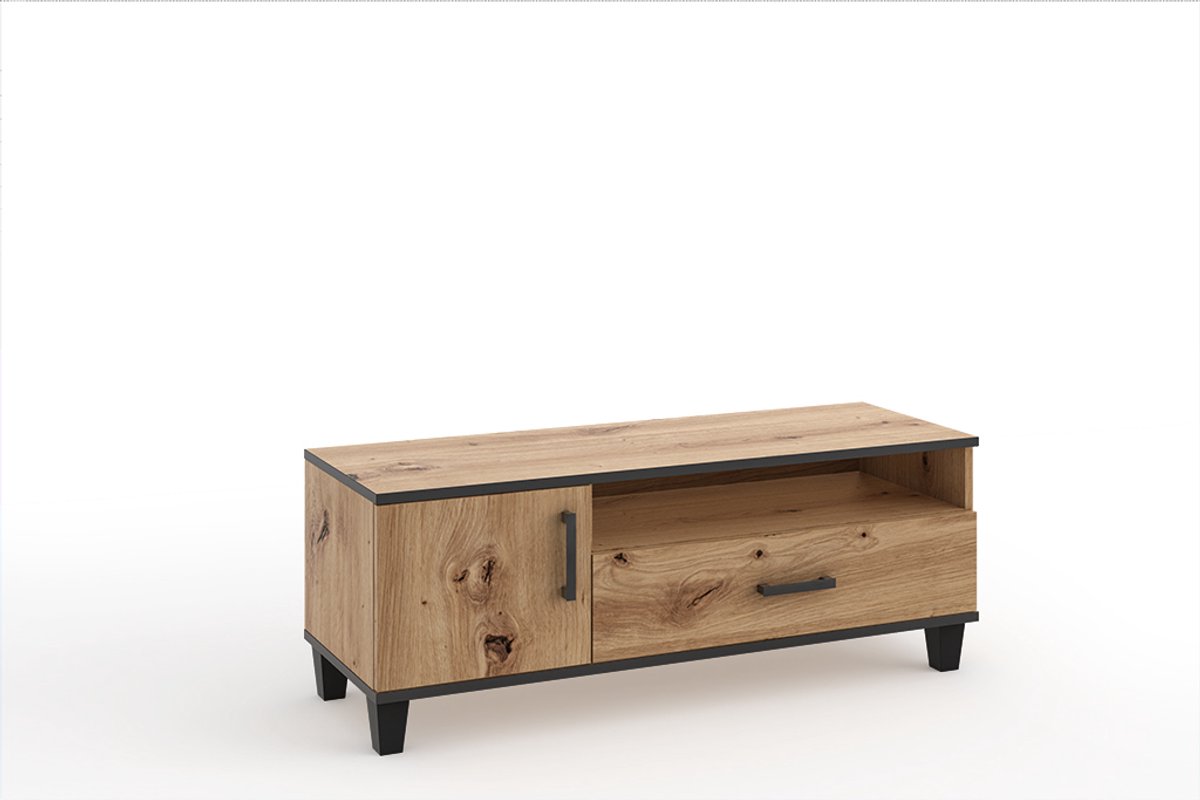 Margaret Hadas24 TV-kast Vanessa TV-lowboard Televisiekast met lade en scharnierende deur (eiken Artisan en zwart)