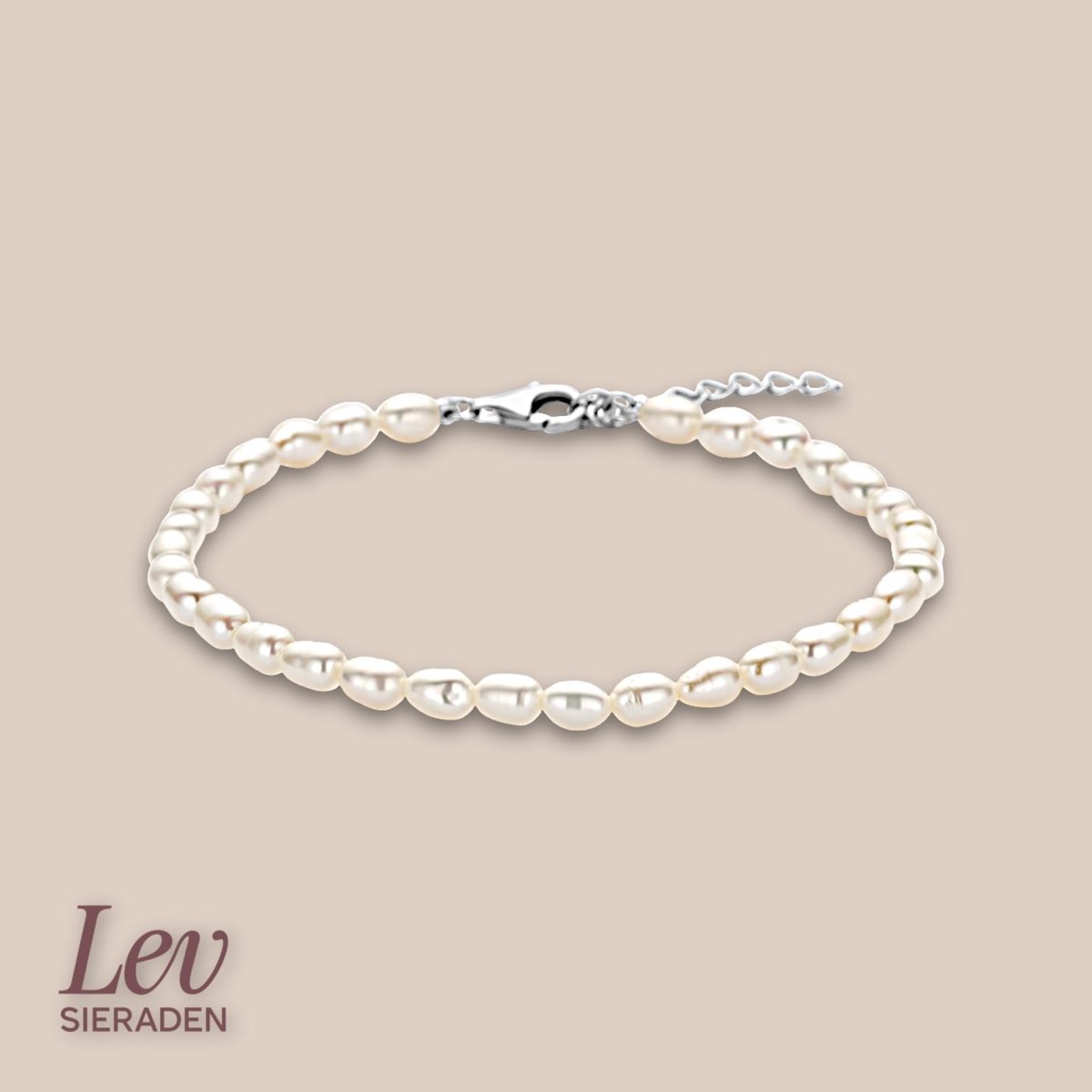 Lev Sieraden - Parel Armband - 18 + 3 cm - Gerhodineerd 925 zilveren armband uitgevoerd met parels - Dames armband