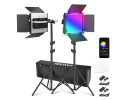 NEEWER 2 x 660 PRO RGB LED-videolamp met statiefset App-bediening 360° full colour videolamp 50 W dimbaar 3200~5600 K CRI97+ Studio continuverlichting Gaming/streaming/Zoom/YTB/Webex/fotografie