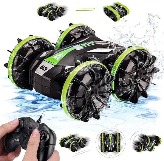 Bestuurbare groene RC Race Auto All Terrain-speelgoed- Waterdicht-Racecar boot Afstandbestuurbaar land en water-Radiografisch - Aqua Land Racer