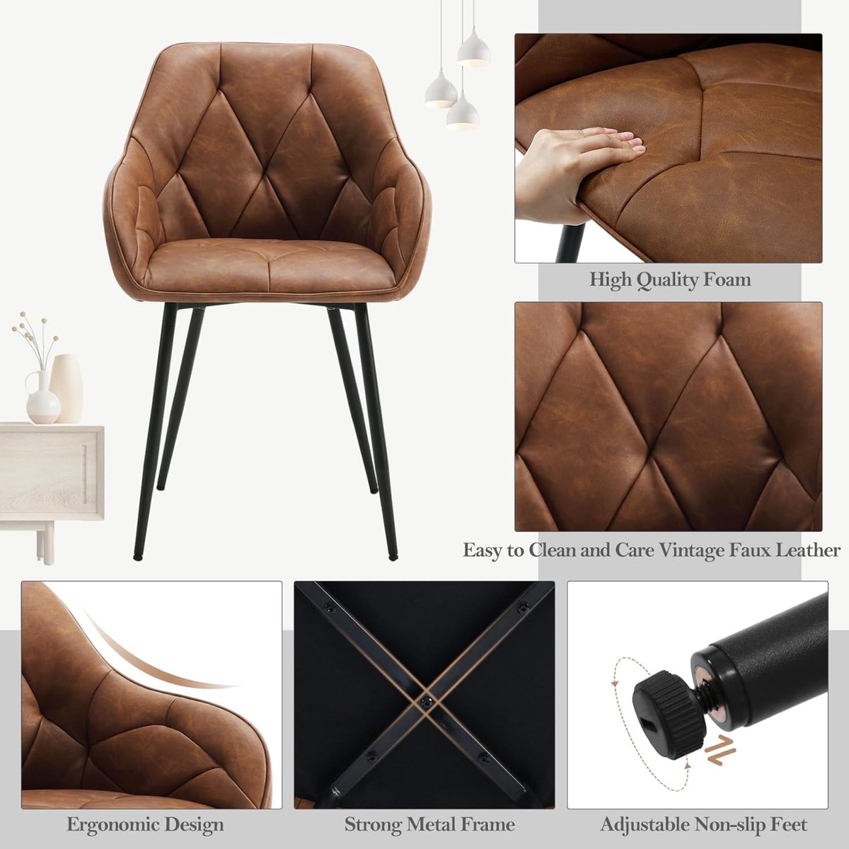 Vintage Comfort Eetkamerstoelen – Set - Bruin - Novihome