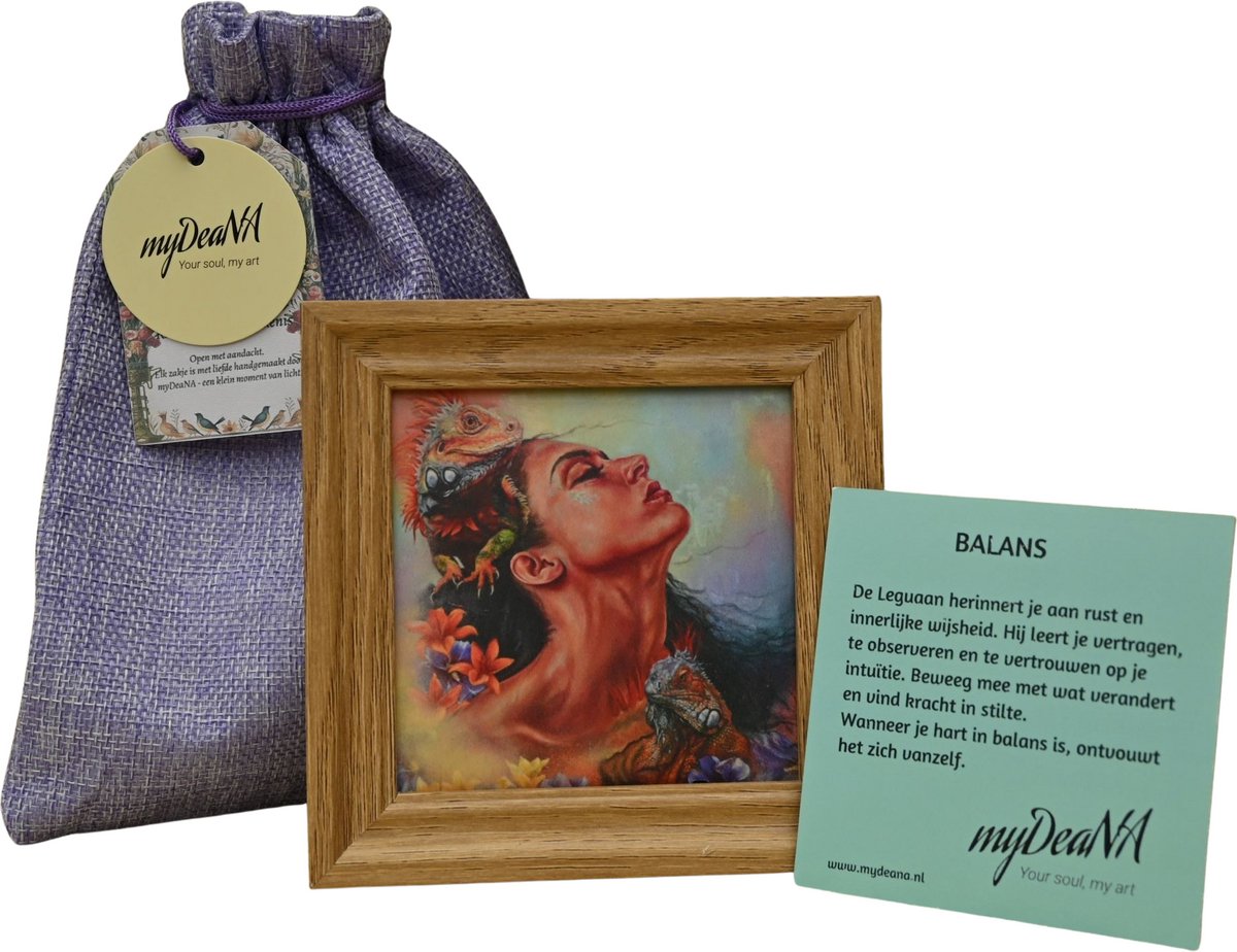Zakje Balans - Mini artprint Leguaan in lijstje - spiritueel geschenk - cadeau vrouw - myDeaNA