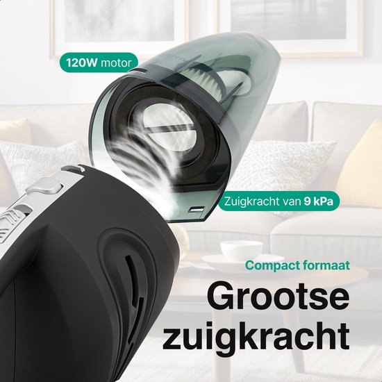 Kruimelzuiger Snoerloos - Handstofzuiger met 5 opzetstukken - Kruimelzuiger - Grijs - Vivid Green