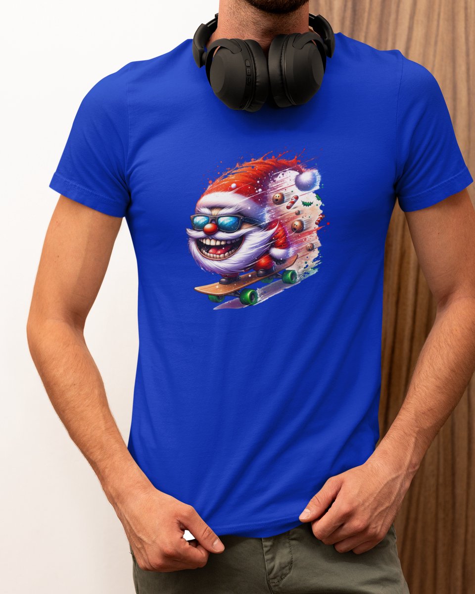 Skater Santa Santa - Kerst T-shirt Blauw - Grappig T-shirt - Maat L - Kerst Cadeau Mannen - Limited Edition