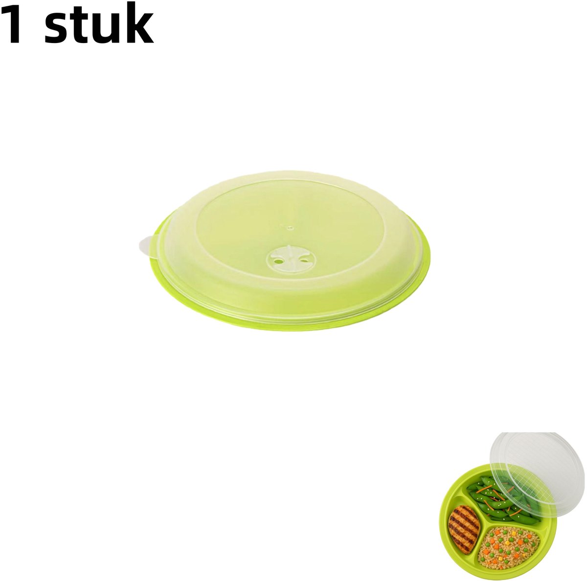 1 stuk - Lunchbox met drie compartimenten en deksel - Magnetronbestendig - Groen