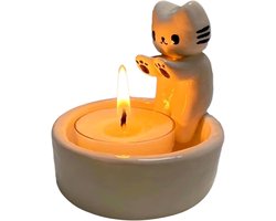 Warme poot kat theelichthouder - schattig kattenkaars cadeau