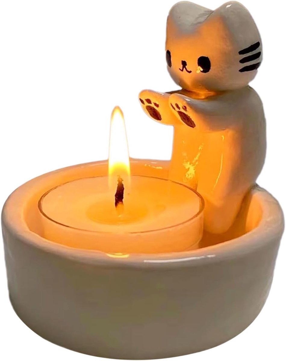 Warme poot kat theelichthouder - schattig kattenkaars cadeau