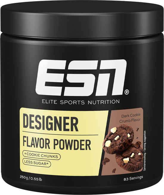 ESN Designer Flavor Powder, Dark Cookie Crumb, 250 g, 83 Porties - Laag in Calorieën, Suikervervanger met Zoetstoffen voor Voedsel en Dranken, Perfect voor Kwark of Skyr