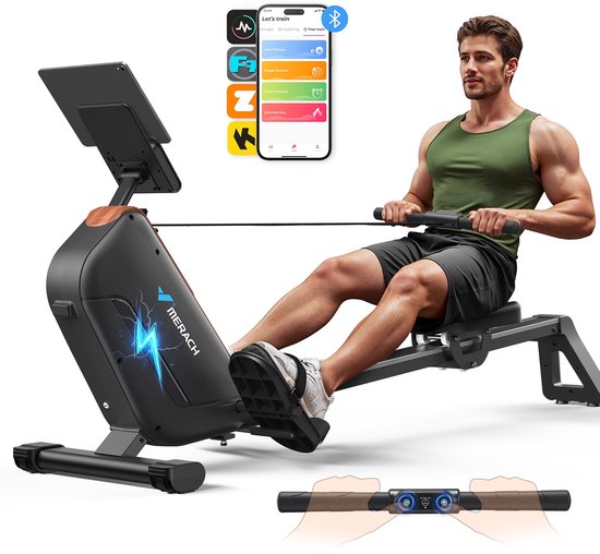 MERACH Ruderapparaat voor Thuis - Stil, Opvouwbaar Magnetisch Roeitoestel - met LCD-Display, Bluetooth-verbinding - Zelfaangedreven, Compatibel met Kinomap - Tablet- en Fleshouder, Magnetische Weerstand - Eenvoudige Montage, Ruimtebesparend - 158 kg