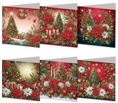6 Diamond Painting Kerstkaarten - 15x15cm - Christmas kaarten met enveloppen - Diamond painting complete set