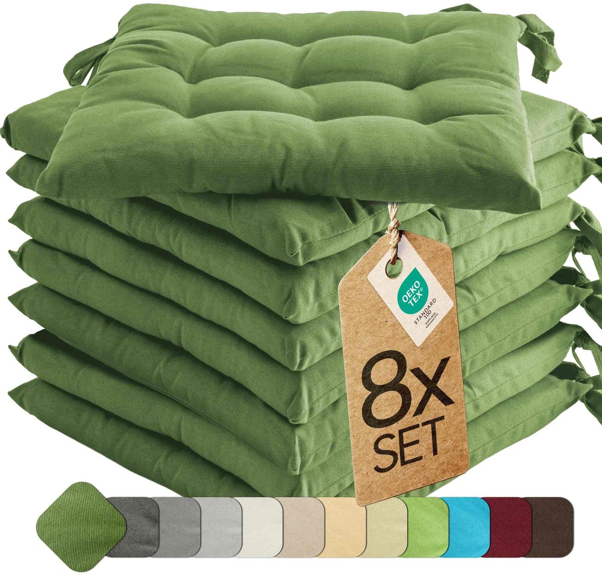 etérea Basic Zitkussen Stoelkussen - Seat Cushion 8 Stuk - 40x40 cm - Cactus