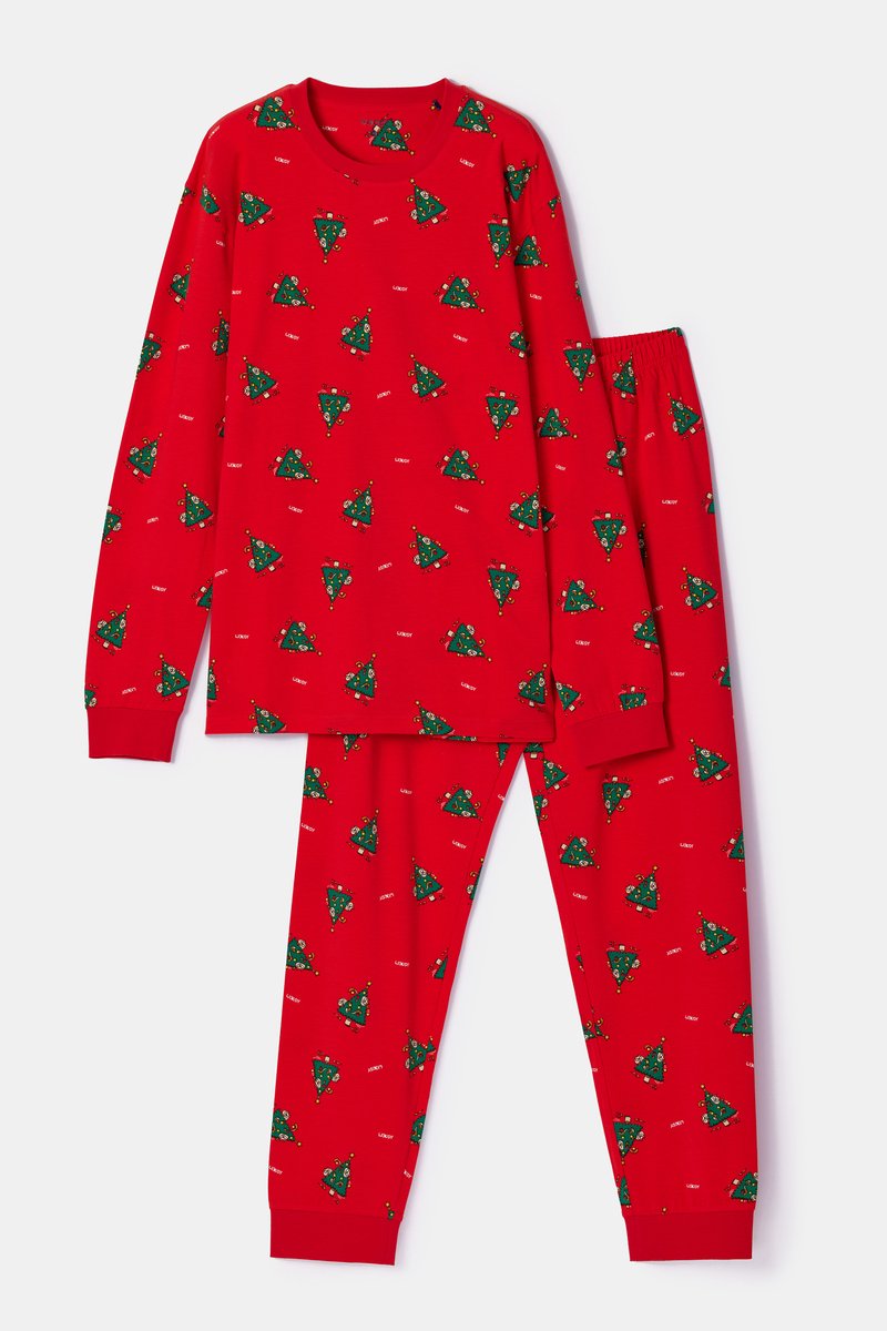 Woody pyjama unisex - rood - kerstboom all-overprint - 253-18-CPA-Z/995