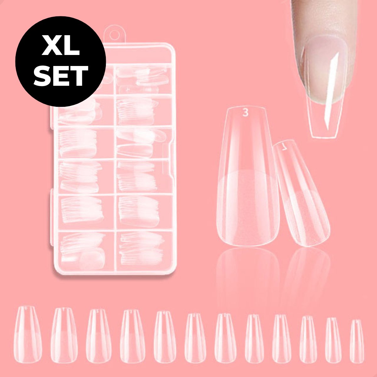 Renalux - Nageltips Coffin - Nageltips voor Gelnagels - Nageltips Naturel - Nageltips Transparant Set - Nepnagels - Kunstnagels - Plaknagels - Press On Nails - 120 Stuks