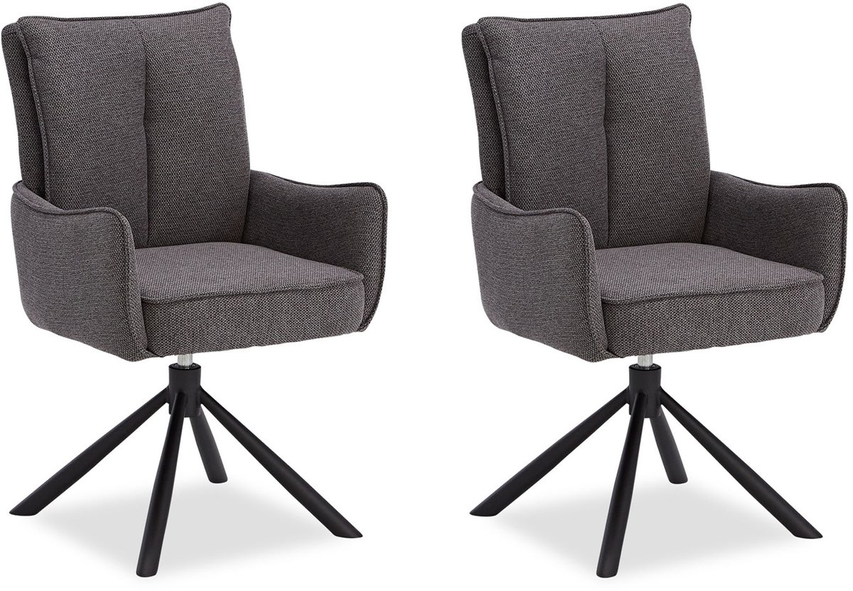 Homestyle4u Eetkamerstoelen van Linnen - 2 Stoelen - met armleuningen - draaibaar - Antrac