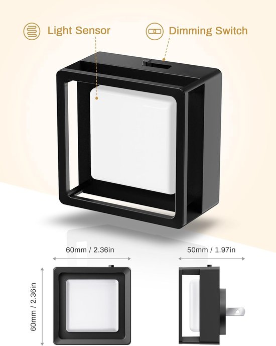 LED Nachtlamp Set - Inbouw Nachtverlichting met Dagtotdonker Sensor - Dimbaar en Instelbare Helderheid - Voor Badkamer, Gang, Slaapkamer - Kinderkamer Nachtlamp - Voor Gezinnen met Kinderen - Nachtlampje - Zacht Wit - 2 Stuks van Merkloos — afbeelding 5