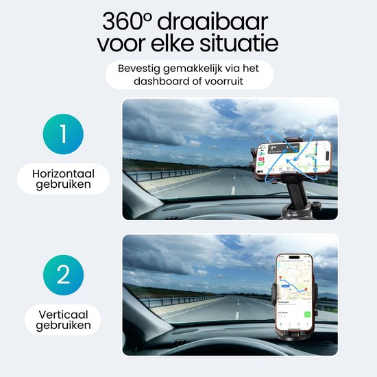 Siltcon® Telefoonhouder Auto - Extra Sterkte Zuignap voor Dashboard en Raam - Telefoonhouders Auto - GSM Houder Auto - Universeel voor alle Telefoons - Verstelbaar - Zwart