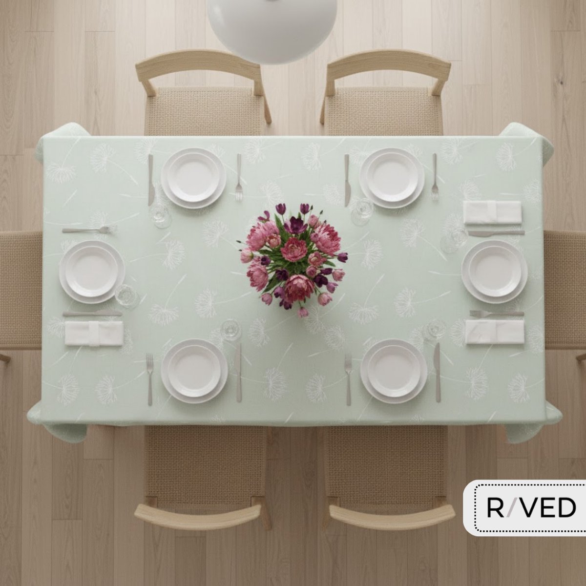 Raved Tafelzeil - 140 cm x 50 cm - Paardenbloem - Groen PVC Afwasbaar