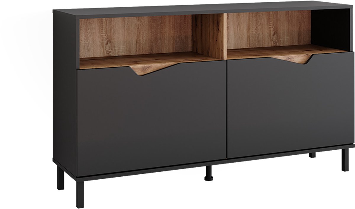 Vicco Marelle Sideboard – 140 x 81.3 cm met 2 deuren Antraciet/Artisan Antraciet/Artisanaal eiken