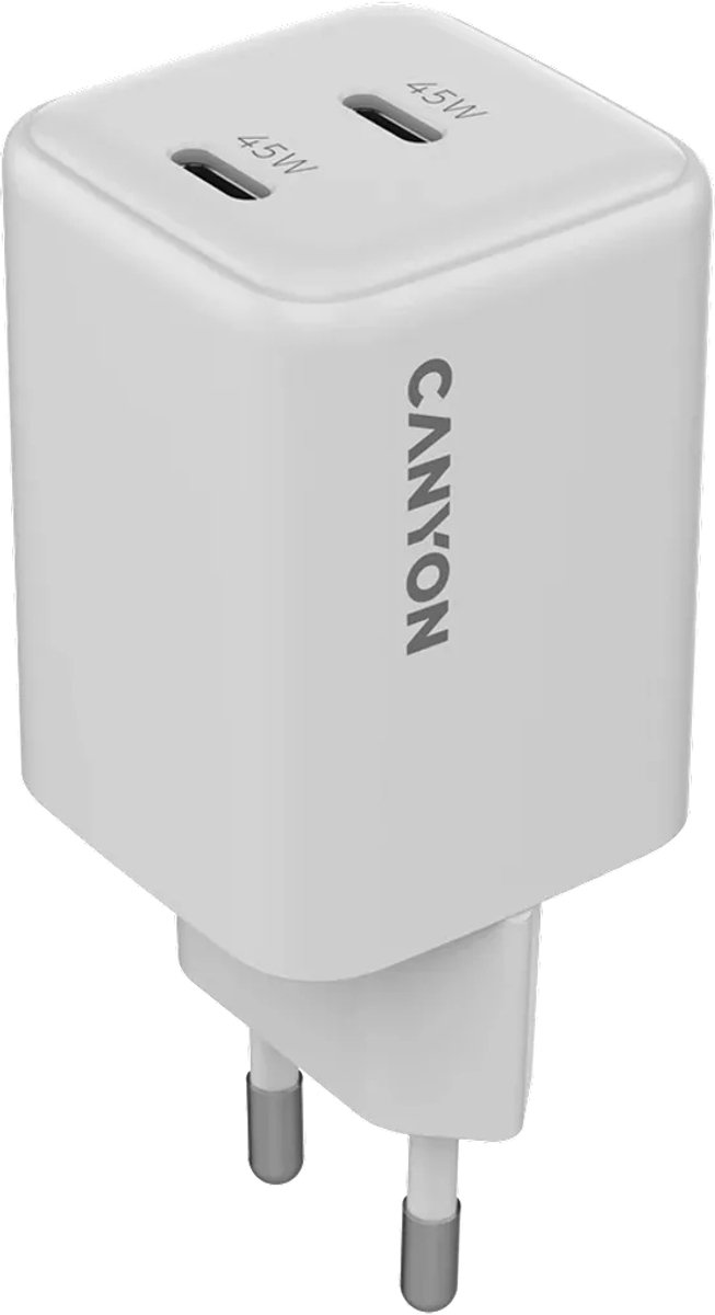 Canyon CU45CC Serie - GaN 45W Oplader - 2xPD - EU Stekker - Wit
