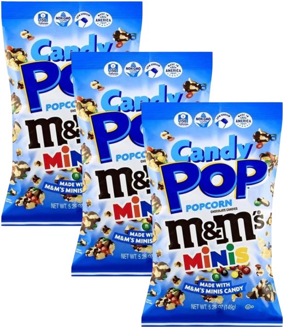 Candy Pop Popcorn M&M – 3 zakken van 149g – Zoete popcorn snack