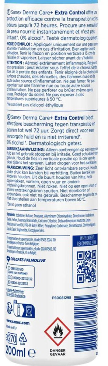 Sanex Deodorant Spray Derma Extra Control 72h - 3 x 200 ml - Voordeelverpakking