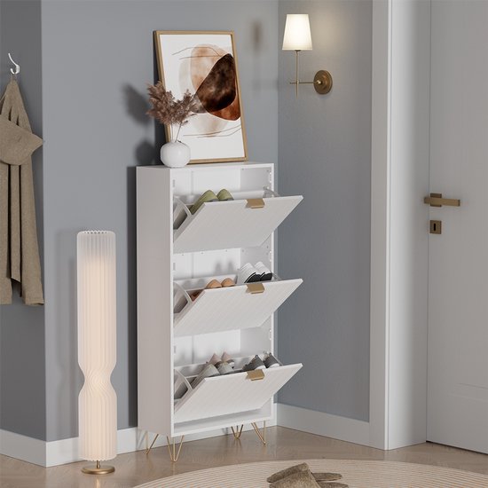 Schoenenkast Helge Wit 60 x 128.5 cm 3 compartimenten Vicco | Wit | Schoenenkast, 3 vakken | 406673149151306
