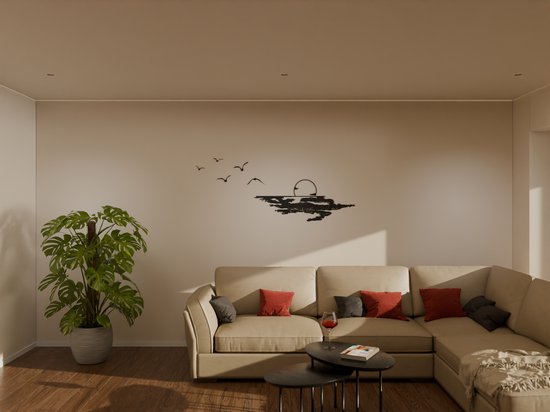 DÉCORATION MURALE EN BOIS - ART MURAL - COUCHER DE SOLEIL - 40 x 100 cm - BLACK - FIGURINE MURALE DESIGN - COUCHER DE SOLEIL - BOIS VÉRITABLE