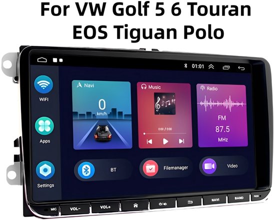 Autoradio Bluetooth, 9" Android 11 Car Radio met CarPlay en GPS Navi voor VW Golf 5/6, Touran, EOS, Tiguan, Polo