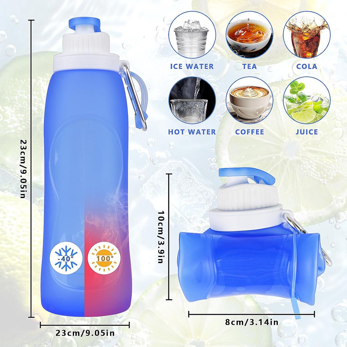 Soft Flask - 500 ml - Opvouwbare Waterfles - met karabijnhaak - Waterfles - Drinkfles - BPA-vrij - Siliconen - Lekvrij - Voor hydratatie pack fietsen marathon lopen wandelen klimmen - Blauw — cadeau in Sport & Outdoor - foto 3