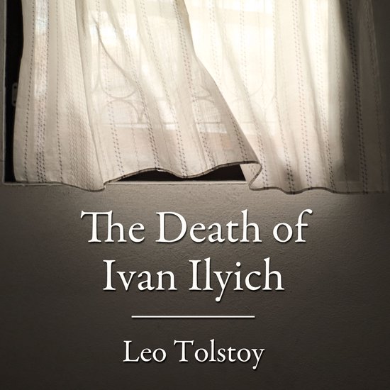 Boekomslag van 'The Death of Ivan Ilyich' door Leo Tolstoy, met een gordijn voor een raam.
