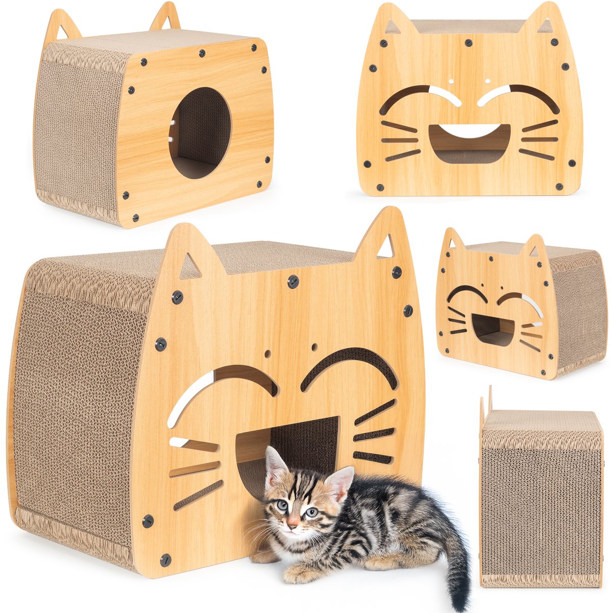 COIL krabton, kattenhol, kattenkrabpaal, kattenmand, kattenligstoel, krabbeneter, Milieuvriendelijk bed, krabkarton, MDF, Hoogte: 40 cm