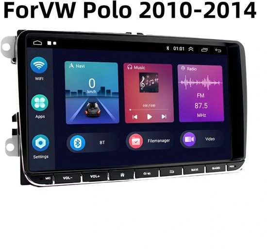Autoradio Bluetooth - Auto Navigatiesysteem 9 Inch - Android 15 Auto Middenbeheer Met CarPlay / Achteruitrijcamera - Geschikt voor Volkswagen Polo 2010-2014
