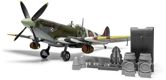 Kit de Avions Airfix - 17001A Supermarine Spitfire Mk.Ixc - Flying Dray - Avion de chasse britannique de la Seconde Guerre mondiale - Avec verre à bière en plastique exclusif - 1:24
