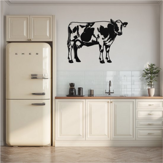 Koe – wanddecoratie – Laser gesneden – zwart mdf – 84x62cm - Moderne Muurdecoratie