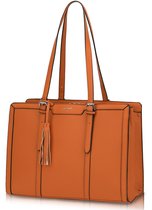 TAN.TOMI Dames Handtassen - Dames Tas Shopper met rits - Werktas - 15.6 inch Laptoptas - Schoudertas - Schooltas - Geschikt voor A4 - Bruin