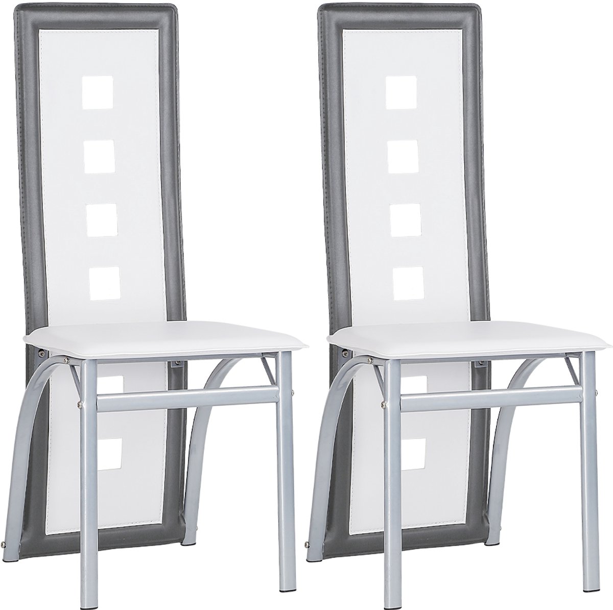 PIPIPOXER-Eetkamerstoelen-Set Van 2 -Keukenstoel Woonkamerstoelen Kunstleer Hoge rugleuning,Wit en grijs