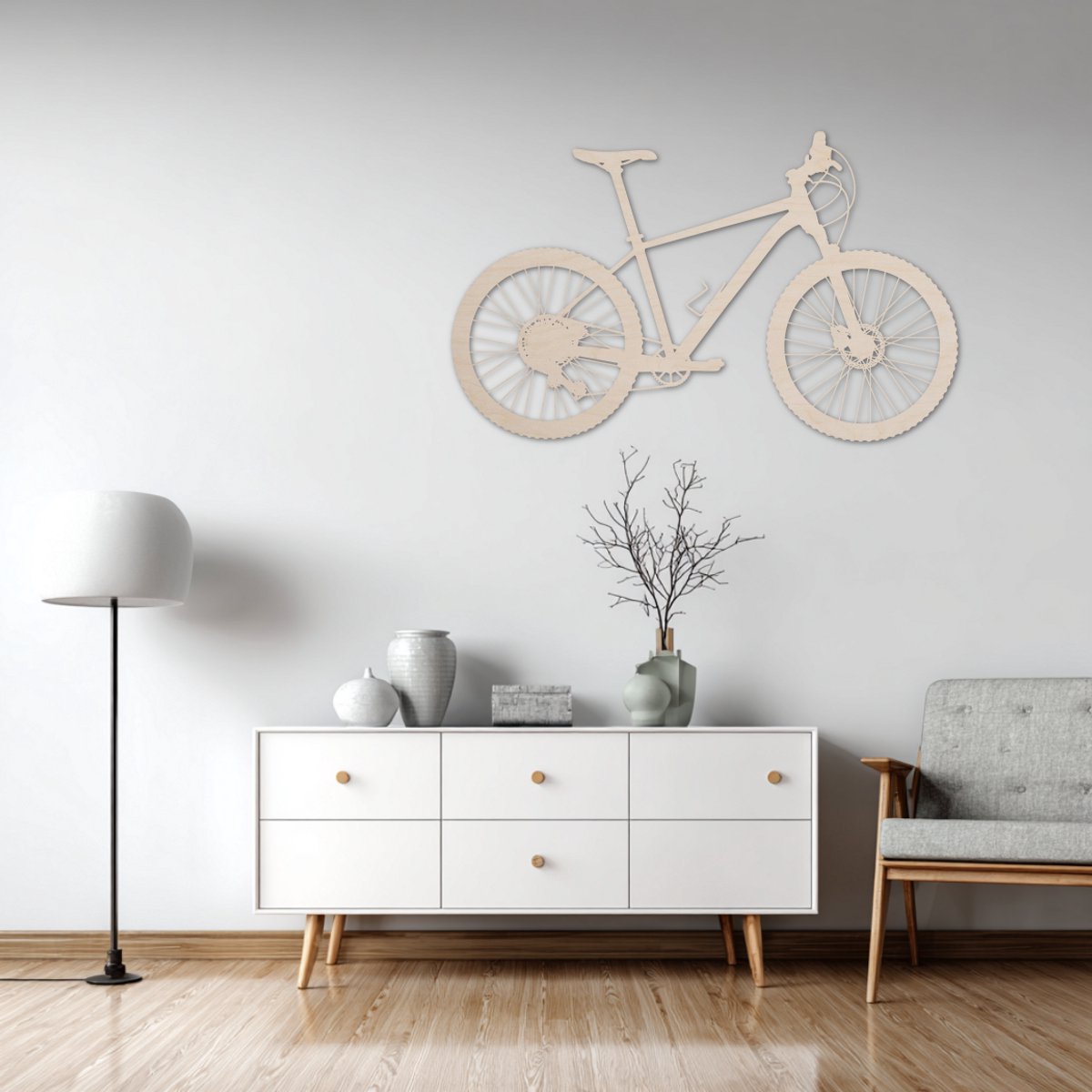 Mountainbike – wanddecoratie – Laser gesneden – multiplex berken – 90x55cm - Moderne Muurdecoratie
