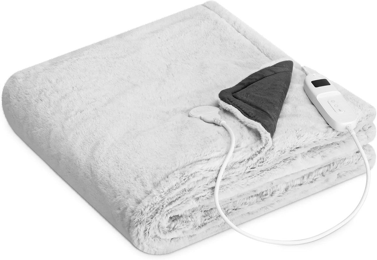XXL Elektrische Warmtedeken 180x130 Cm – 9 Warmtestanden - Timer & Fluweelzacht – Voor 2 Personen - Wasbaar - Grijs
