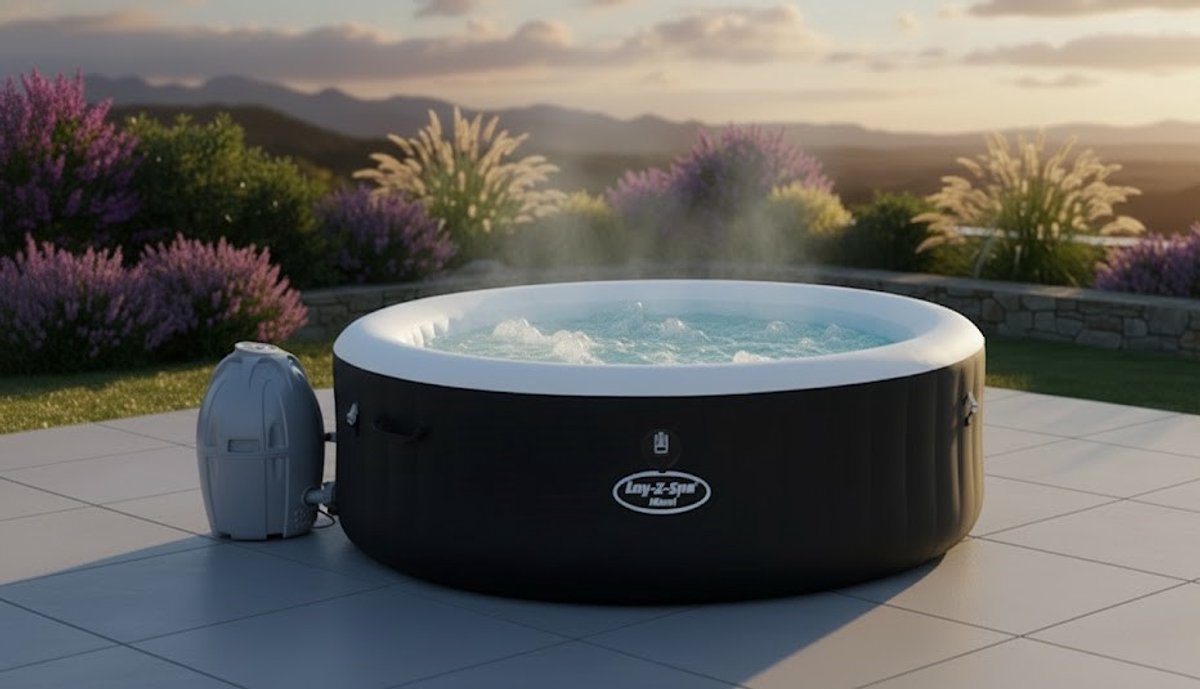 Opblaasbare Whirlpool 180x180x66 cm – Novihome Premium Miami AirJet Spa – 1325 Liter Jacuzzi voor 4 Personen – TriTech™ Duurzaam & Comfortabel – Buiten Spa met Massagejets – Snel Opblazen & Warmtebehoud