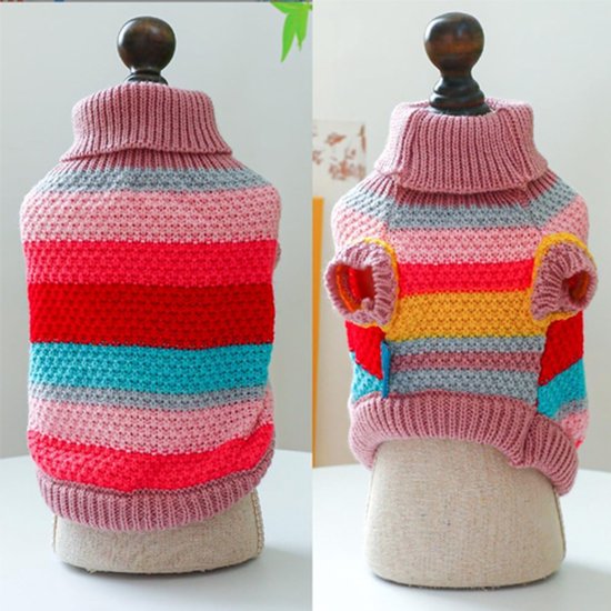 Hondenjas - Hondentrui - Regenboog Puppytrui - Kleine Honden Gebreide Trui - Pet Dog Sweater- Kabeltrui Katten - Warme Kleding Kittens - Perfect voor Chihuahua - Yorkie - Toypoedel - Regenboog Medium - Feestdecoratie - Roze - Maat M